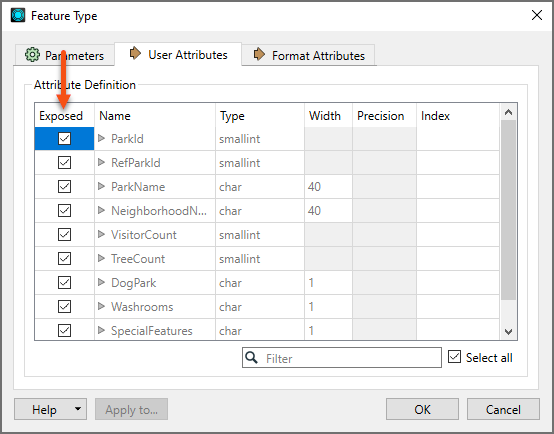 Exposed checkbox on reader feature type